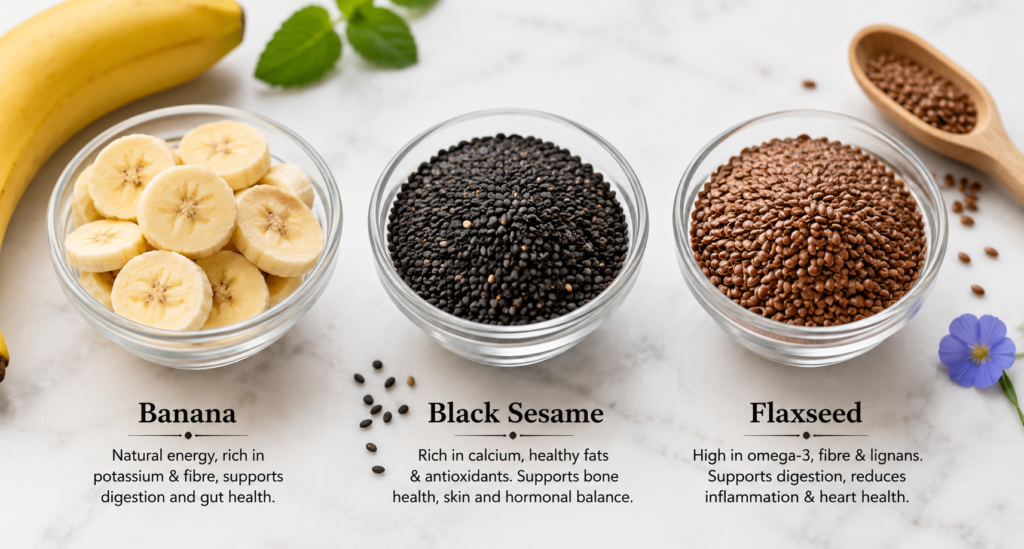 banana black sesame flaxseed remedy